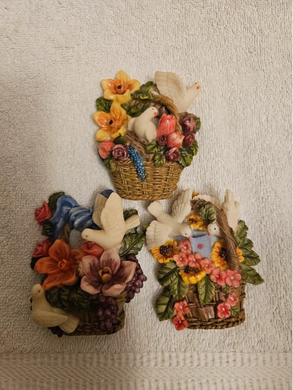 Lot 3 Dove Bird Floral Basket Refrigerator Magnets 3D Resin Cottage m11
